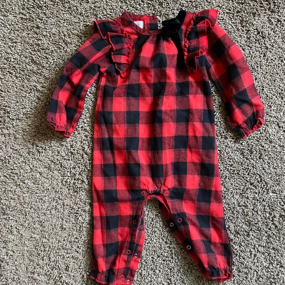 Mud Pie Other - Red and Black Plaid Baby Romper